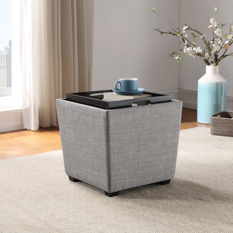 Repose-pieds carré avec rangement 16,25 po de largeur adker, Polyester gris tourterelle