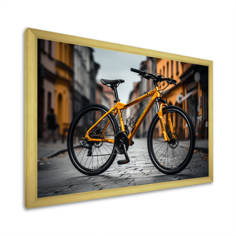 «Vélo Cityscape Escape», art mural sur toile, H 30 po x l 40 po x P 1,5 po, Cadre flottant doré