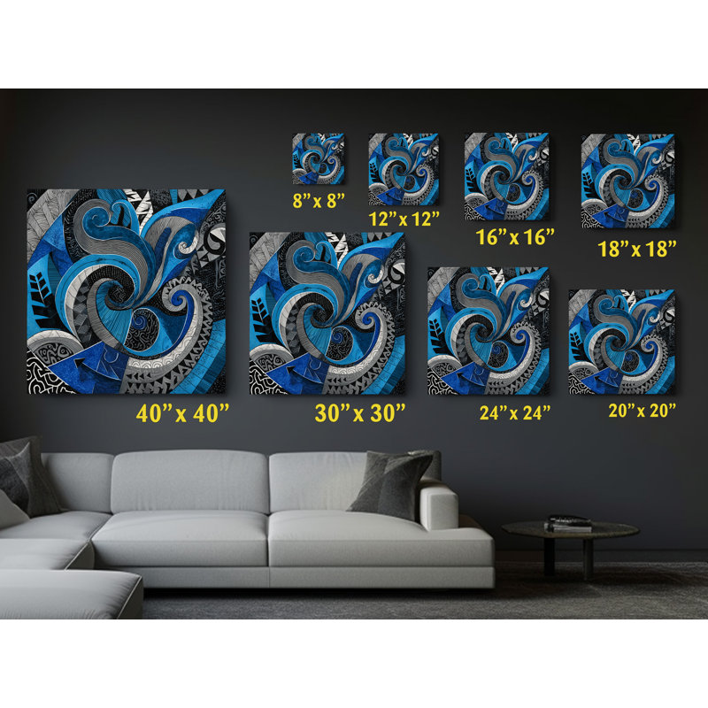 Reproduction d'art sur toile abstraite tribale tourbillonnante abstraite, bleu et noir, 16 po x 16 po