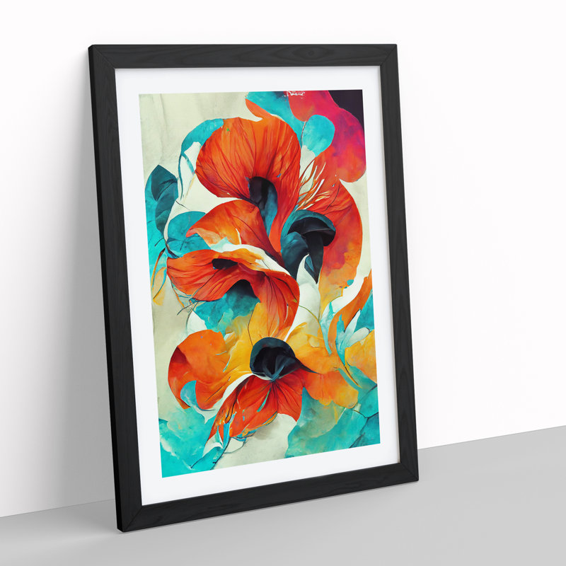 Flowing Abstract Flowers No.3 - Framed Print, Black, 64cm H x 46cm W x 2cm D