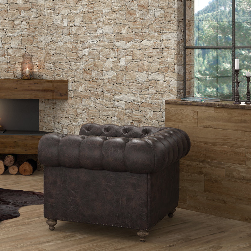 Caldera Roques 13" x 25" Porcelain Stone Look Wall & Floor Tile, Brown