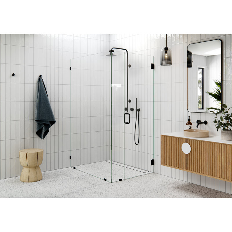 78" H Pivot Frameless Shower Door, Matte Black
