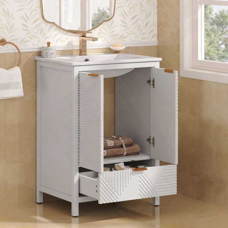 Ensemble de meuble-lavabo moderne avec lavabo et tiroir simple, Blanc
