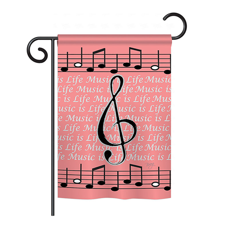 Drapeau maison en polyester à 2 côtés music is life, H 18,5 po x l 13 po