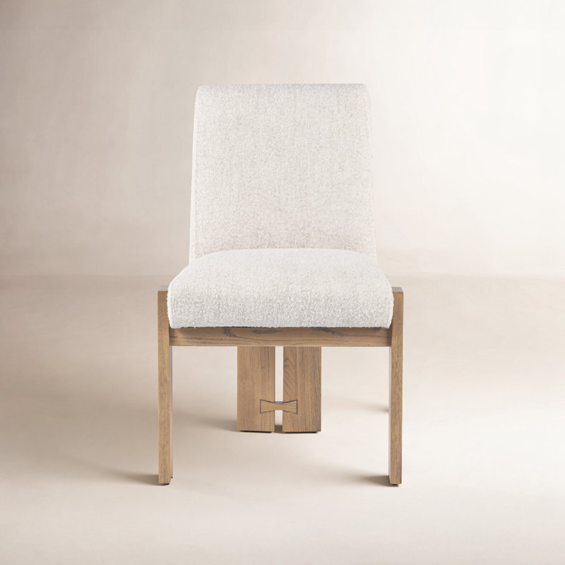 Asmund Solid Wood Upholstered Side Chair, Cream, Light Brown