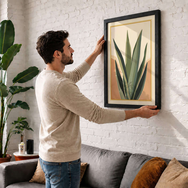 Succulent Study Botanical - Framed Print, A4 - 29.7 x 21.0 cm, White