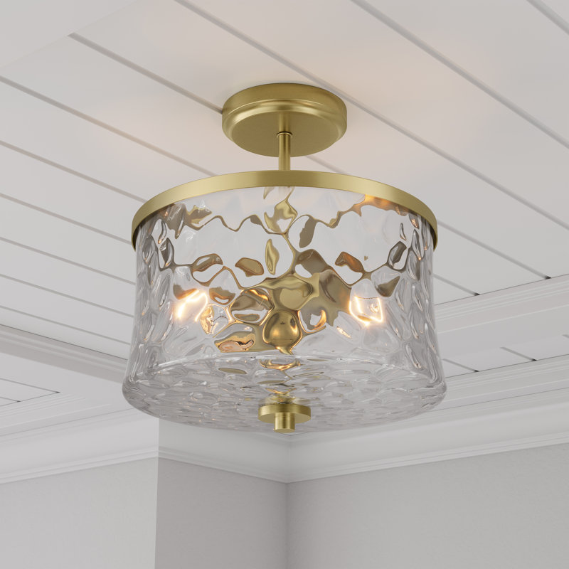 Clarvyn 12" Wide 2-Light Semi-Flush Mount, Vintage Brass