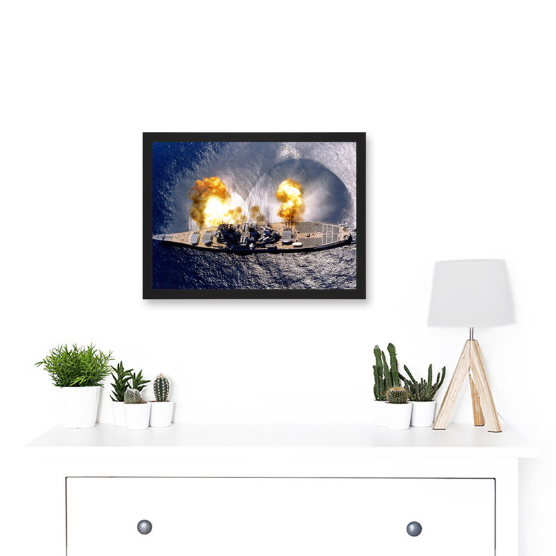 Elliot US Navy USS Iowa Battleship Fires Broadside BB-61 - Single Picture Frame Print, 23.4cm H x 32.3cm W x 1.5cm D