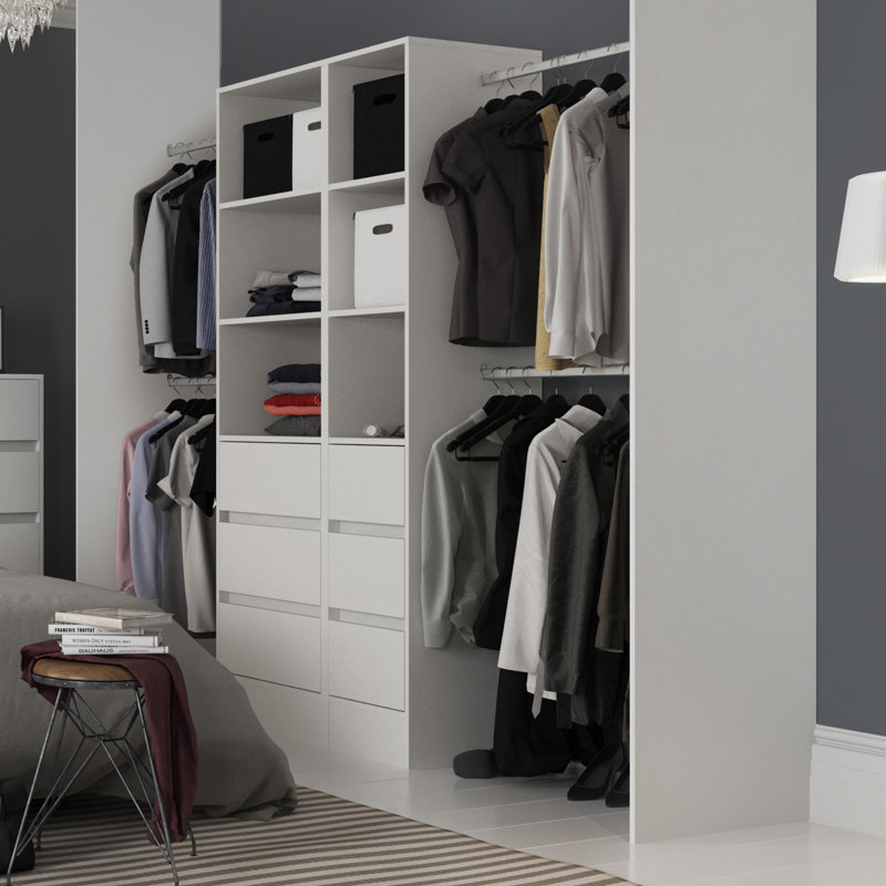 280cm W Manufactured Wood Clothes Storage System, White