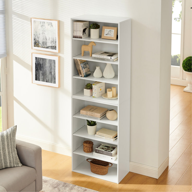 Bibliothèque à 8 niveaux pour CD et audio, cuisine multifonctionnelle, hauteur de tablette réglable, blanc, tour de rangement multimédia de 71 po de hauteur, disposition en cubes, détachable dans deux armoires, profondeur de 23,44 po