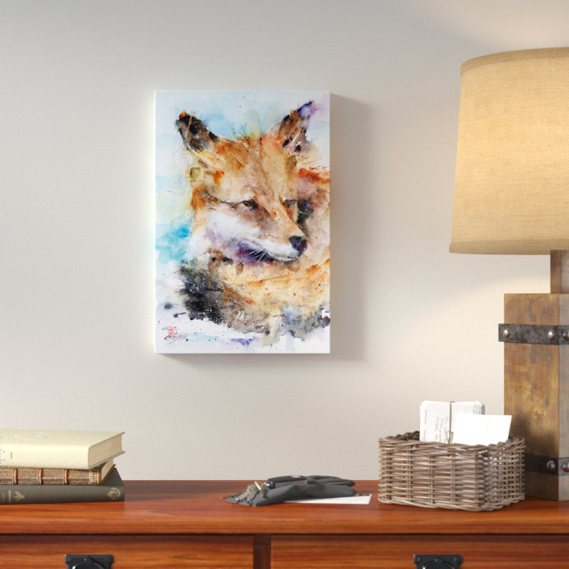 « fox », reproduction d’art sur toile tendue, H 26 po x l 18 po x P 1,5 po, Toile avec cadre noir, Pas de tapis