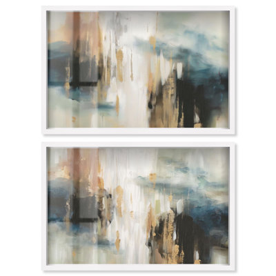 Ensemble d'art mural de salon Clearing Mist Shadowbox Print de 2 par Art Remedy, cadre blanc, 16 x 11