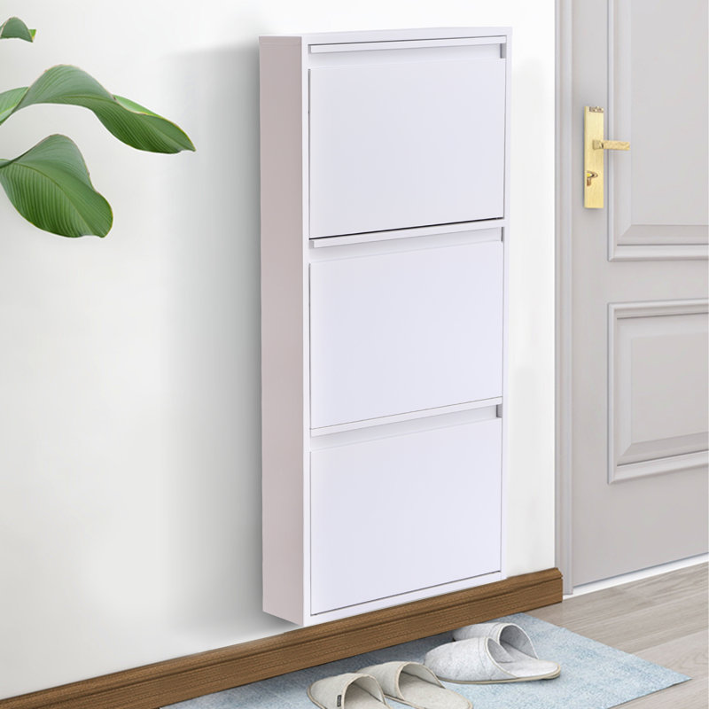 Gery 9 Pair Wall Mount Shoe Storage Cabinet, White