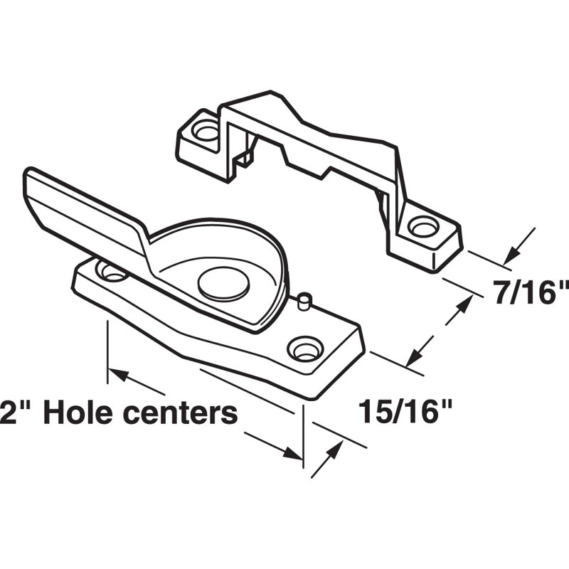 Serrure de ceinture Prime-Line, entraxe de 2 po, pour fenêtres à simple ou double guillotine, moulé sous pression, blanc (paquet simple)