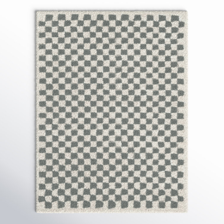 Walker Checkered Sage/Cream Shag Area Rug