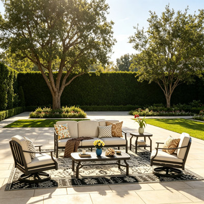 Tamarin 5 Person Aluminum Patio Sofa Seating Group With Sunbrella® Cushions