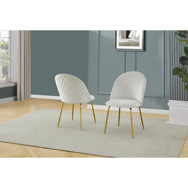 Cream Upholstered Side Chair with Gold Metal Legs