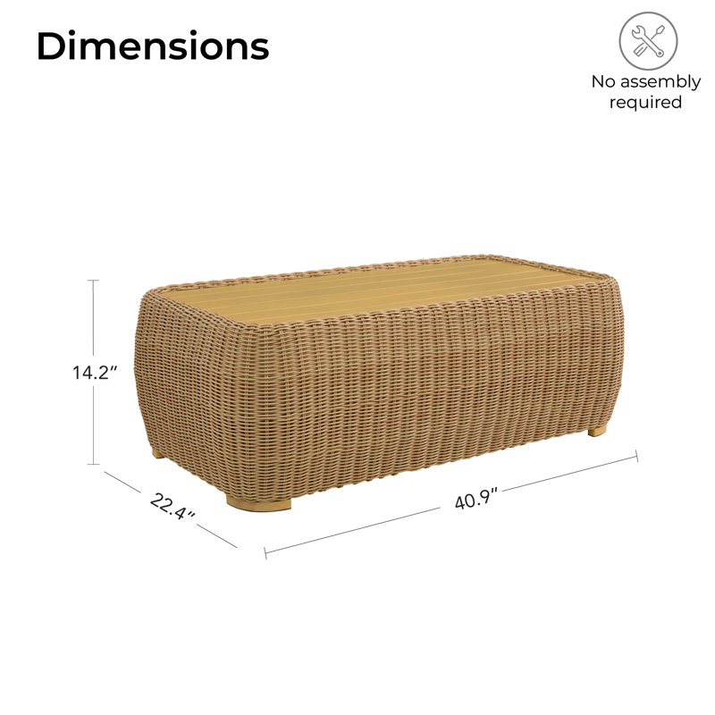 Table basse d'extérieur rectangulaire en osier, Marron clair