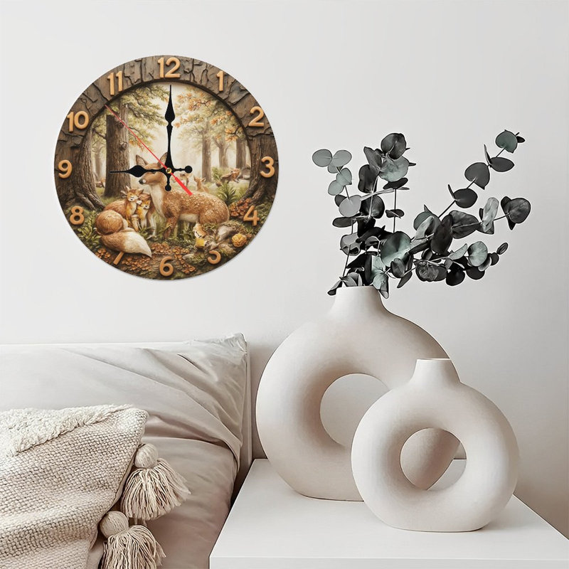Horloge avec cerf et faons en forêt