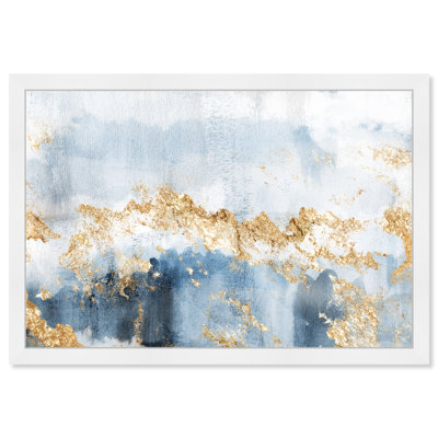 Blue And Gold Abstract Shade Glam Modern Framed Art Print For Living Room