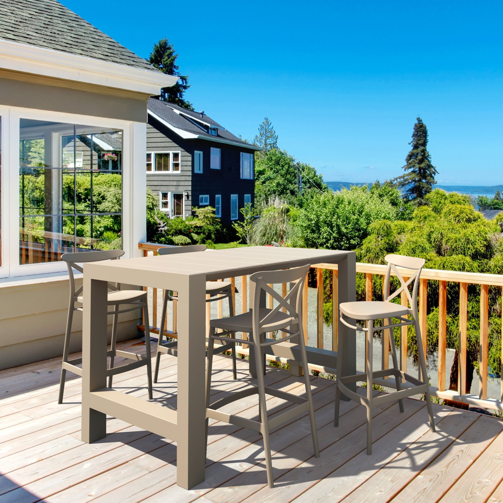 Bijou Outdoor Bar Stool, Taupe, Bar Stool (29.5" Seat Height)