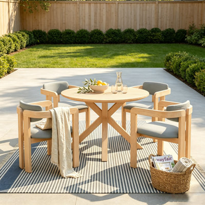 Ensemble de salle à manger de patio 4 personnes en bois d'acacia avec chaises