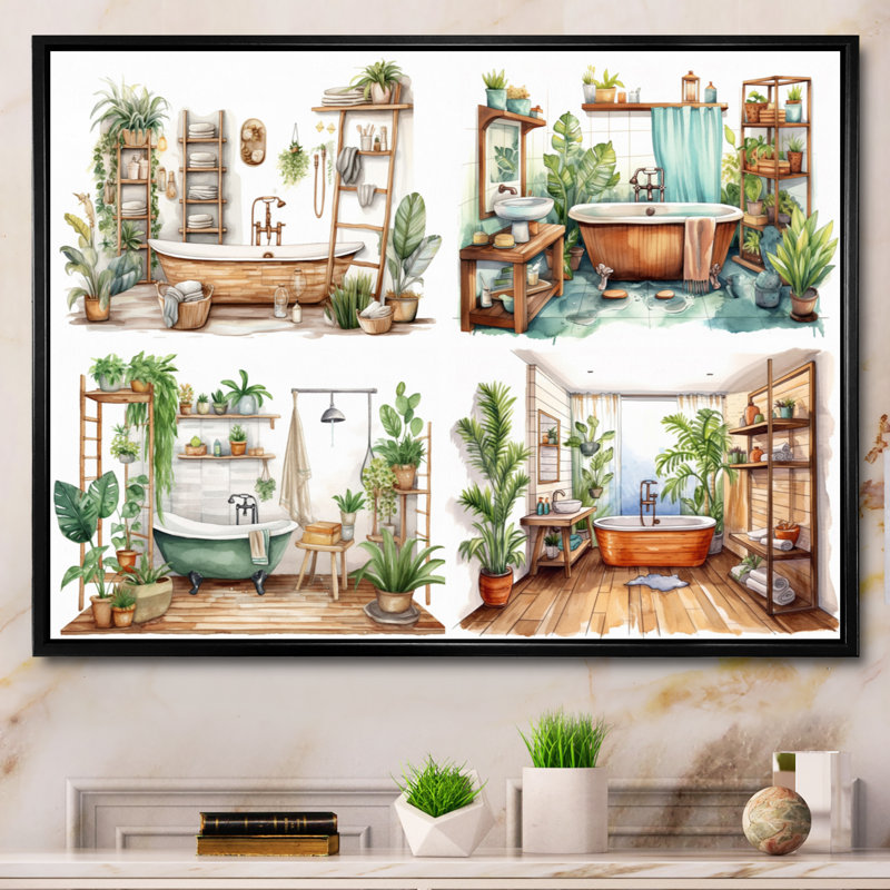 "Natural Bathroom Decor XXIII", reproduction sur toile encadrée, Cadre flottant noir, H 34 po x l 44 po x P 1,5 po