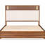 Grand lit de style Mid-Century de style moderne, placage de noyer, bois d'ingénierie, tête de lit tapissier et tête de lit, pieds dorés-130822355-130822353