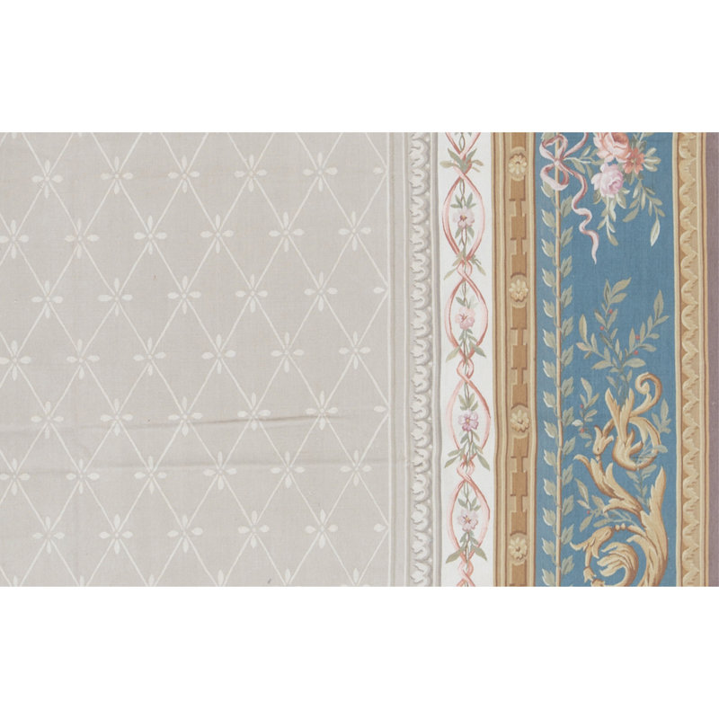 Hand-Knotted High-Quality Beige and Teal Area Rug