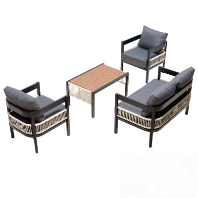 Ensemble de canapé d'extérieur avec table et 4 chaises en rotin