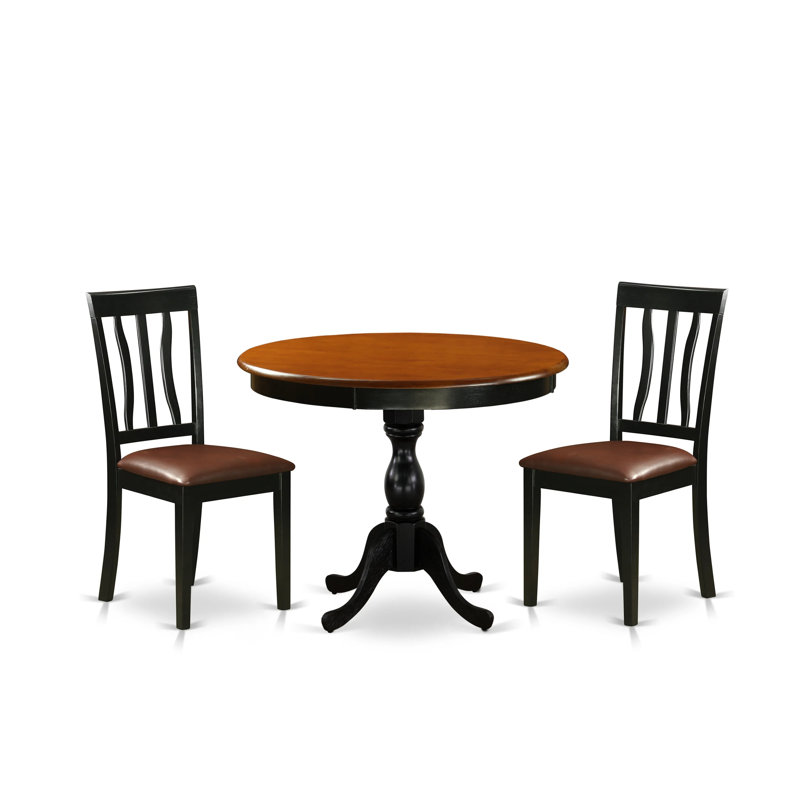 L'ensemble de table de salle à manger 3 pièces comprend une table de cuisine moderne et 2 chaises de cuisine en similicuir avec dossier à lattes - finition noire