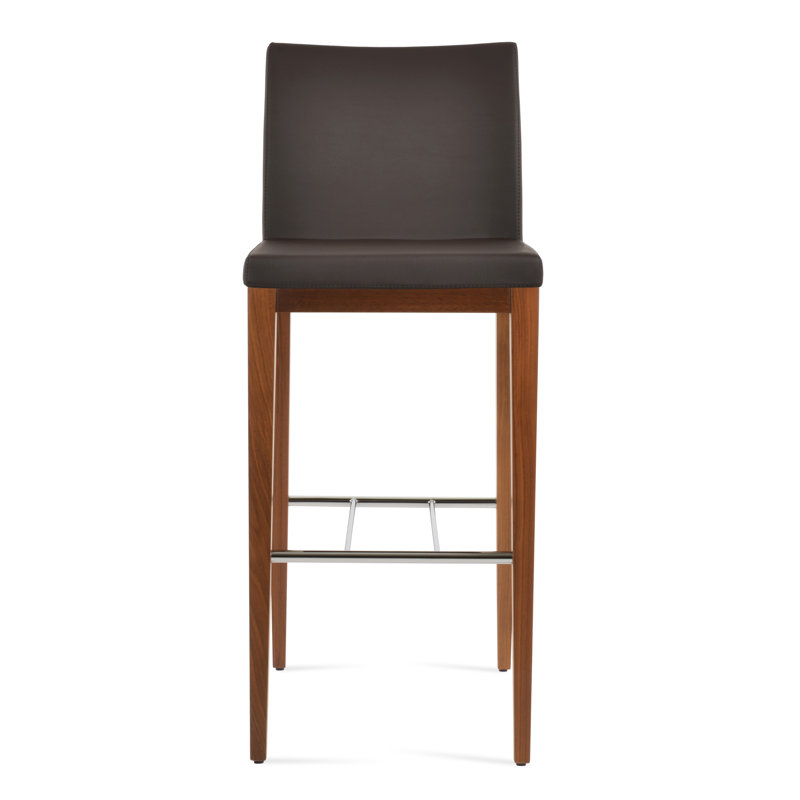 Tabouret de bar Aria, Noyer, Similicuir brun en microfibres de polyester et de 