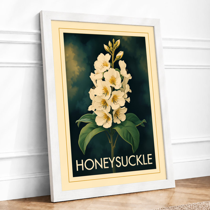 Honeysuckle Study Art Deco - Framed Print, A2 - 59.4 x 42.0 cm, White