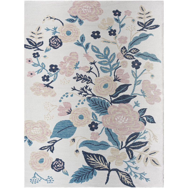 Yumie Floral Indoor / Outdoor Rug, Rectangle 5'2" x 7'