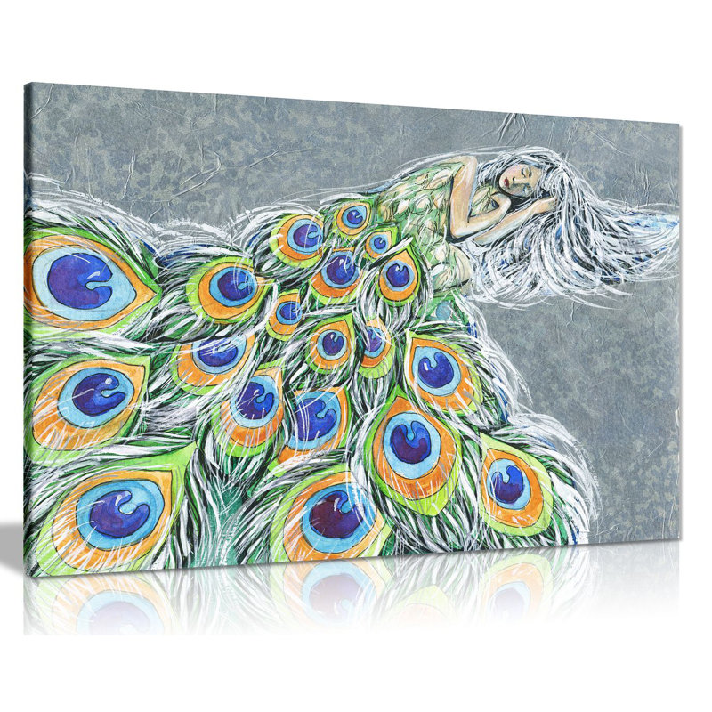 Fairy Tale Peacock Woman - Wrapped Canvas Print, 51cm H x 76cm W