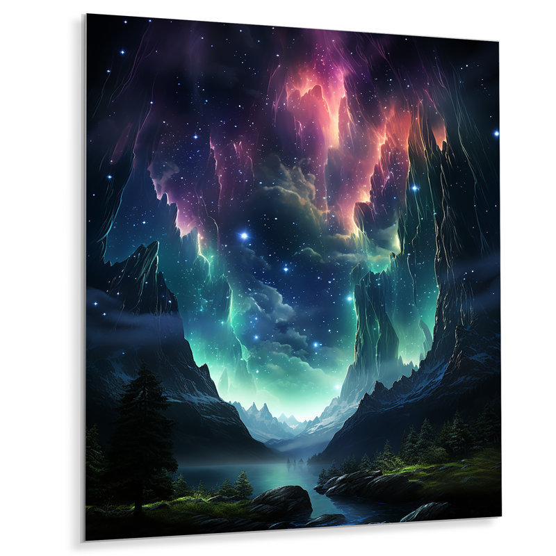 Aurore boréale dansant lumières VI - paysage et nature, art mural en métal, H 40 po x l 30 po x P 1 po