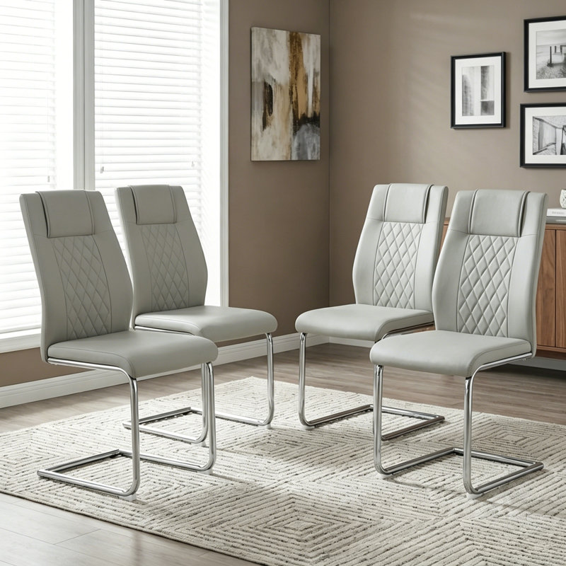Ensemble de 4 chaises de salle à manger Kimara Modern, Set of 4, Gris clair, Argent