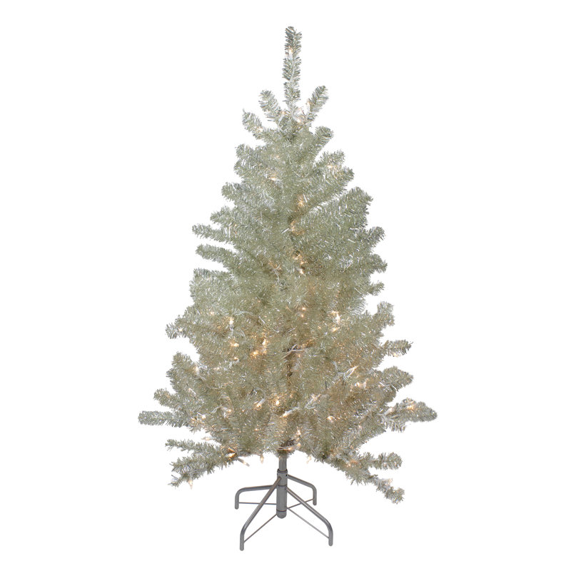 Arbre de Noël artificiel champagne 4,5 'à lumières métalliques claires