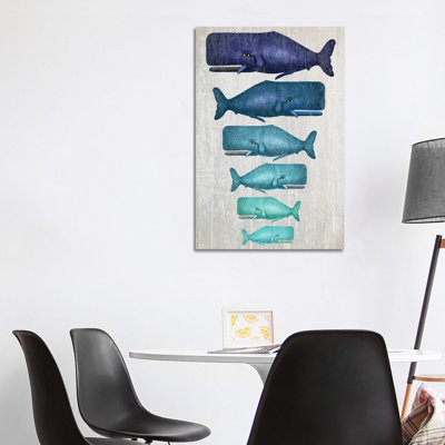 «Whale Family Blue on White» par Fab Funky - impression d'art graphique