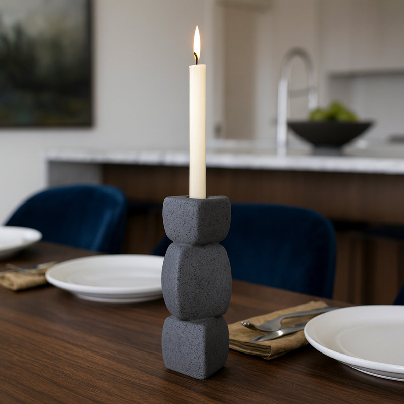 Candlestick Candle Holder, 9" H x 4" W x 4" D, Black