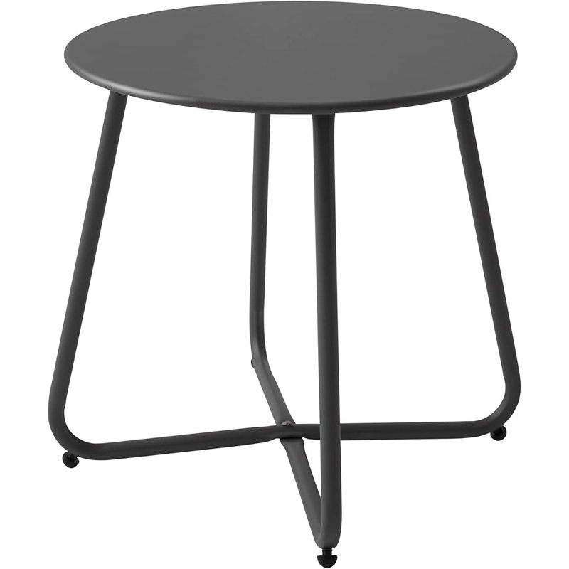 Petite table d'appoint ronde en métal imperméable, table de bout portable d'extérieur et d'intérieur résistante aux intempéries pour le jardin, le balcon, la cour ou le patio, noir