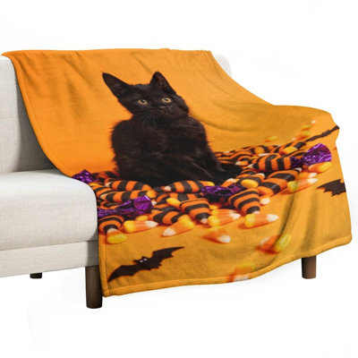 Black And Orange Luxury Flannel Throw Blanket, Soft Warm Fuzzy Blanket for Living Room Sofa Bed Home Decor