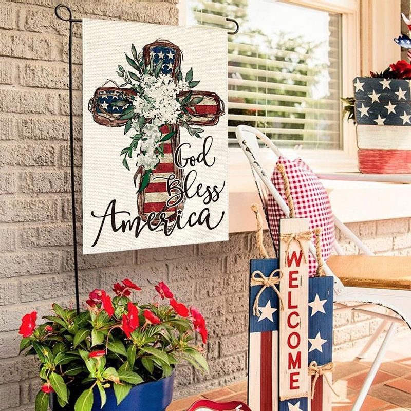 «God Bless America», drapeau de jardin à rayures et étoiles 12 x 18 pouces, commémoratif du 4 juillet