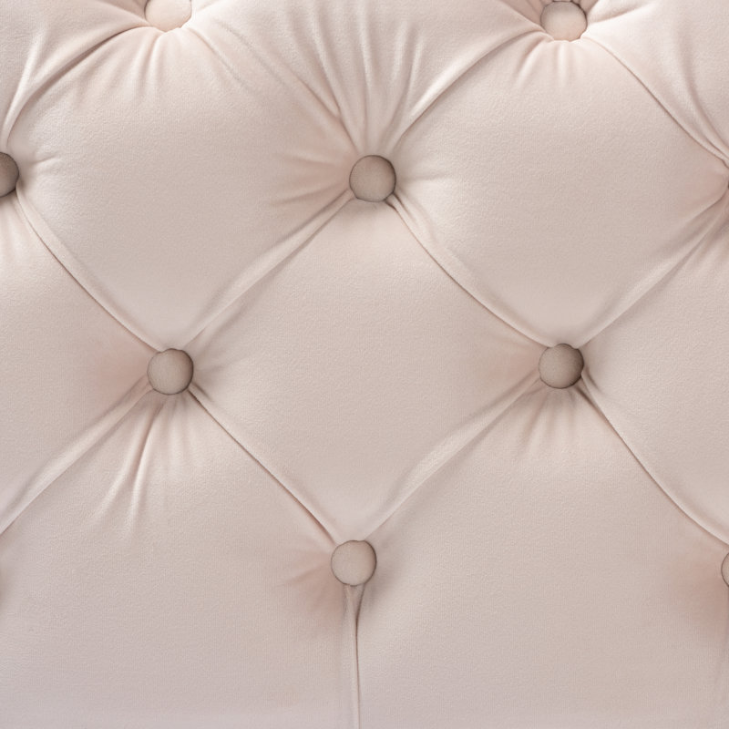 Velvet Tufted Square Solid Colour Cube Ottoman, Light Beige