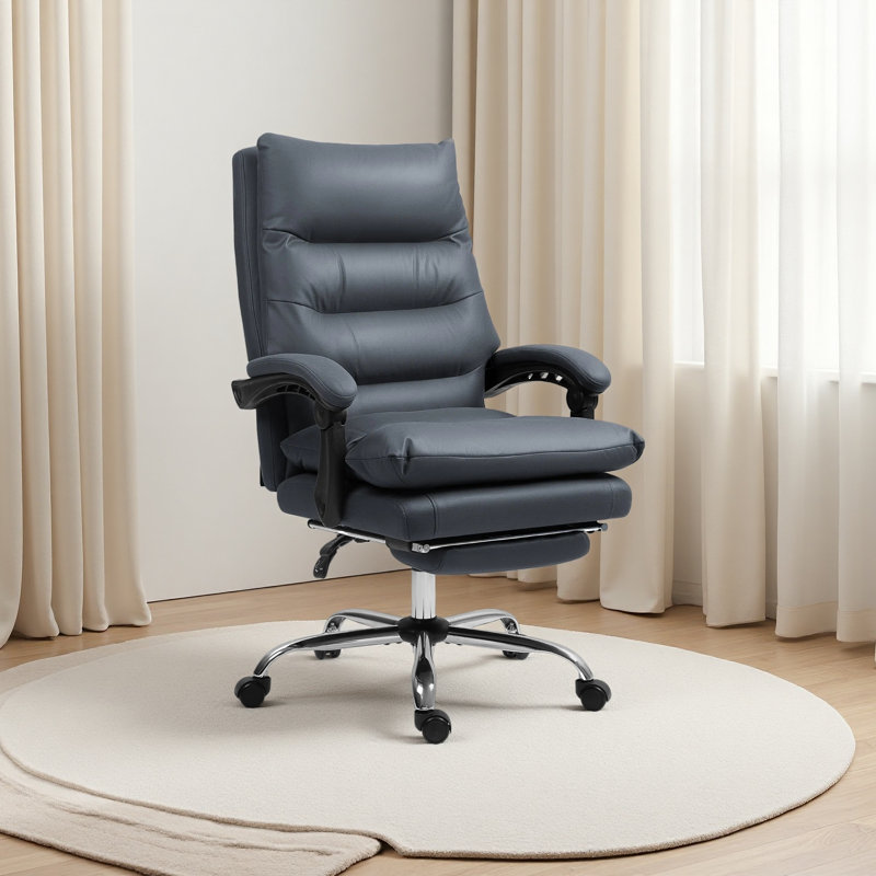 Microfibre Massage Office Chair, Heated Reclining Chair with Footrest, Double-tier Padding, Swivel Wheels