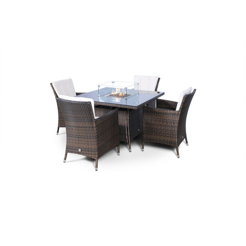 Parham 4 - Person Wicker Patio Dining Set with Square Table , Cushions Included, Brown, Beige