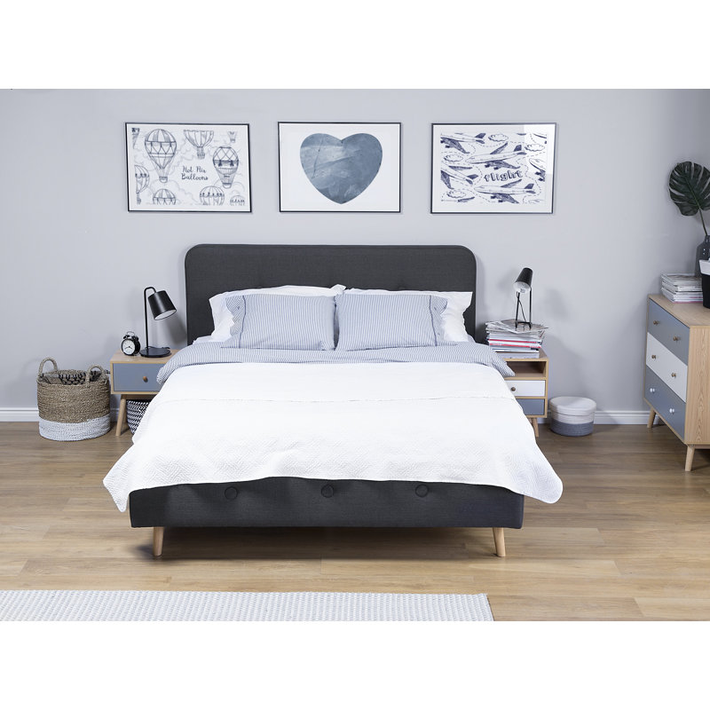 Upholstered Bed, 140 x 200cm, Grey/Brown/Blue
