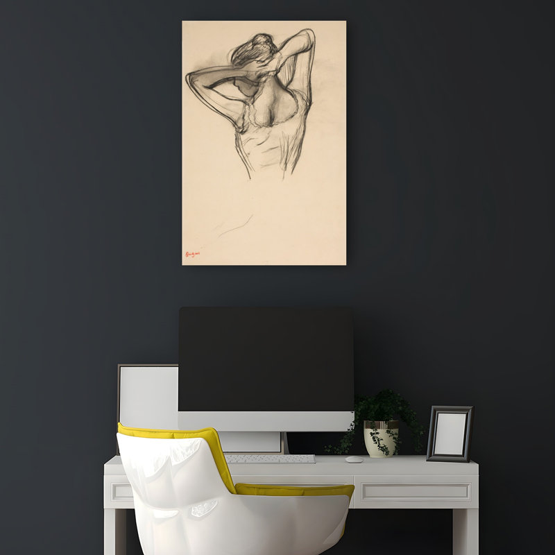 Danseuse, buste, bras croisés derrière la tête, vers 1890. Estampe d'art mural abstrait contemporain., H 18 po x l 12 po