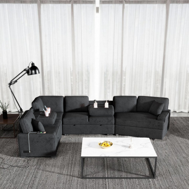 Canapé modulaire en forme de L 126 po avec canapé-lit, Chenille noir / bleu