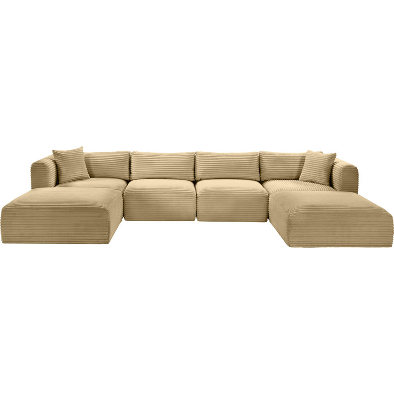 Canapé modulaire Carmean, Velours côtelé texturé Camel, 2 repose-pieds sans accoudoirs, 2 en coin, 2 repos